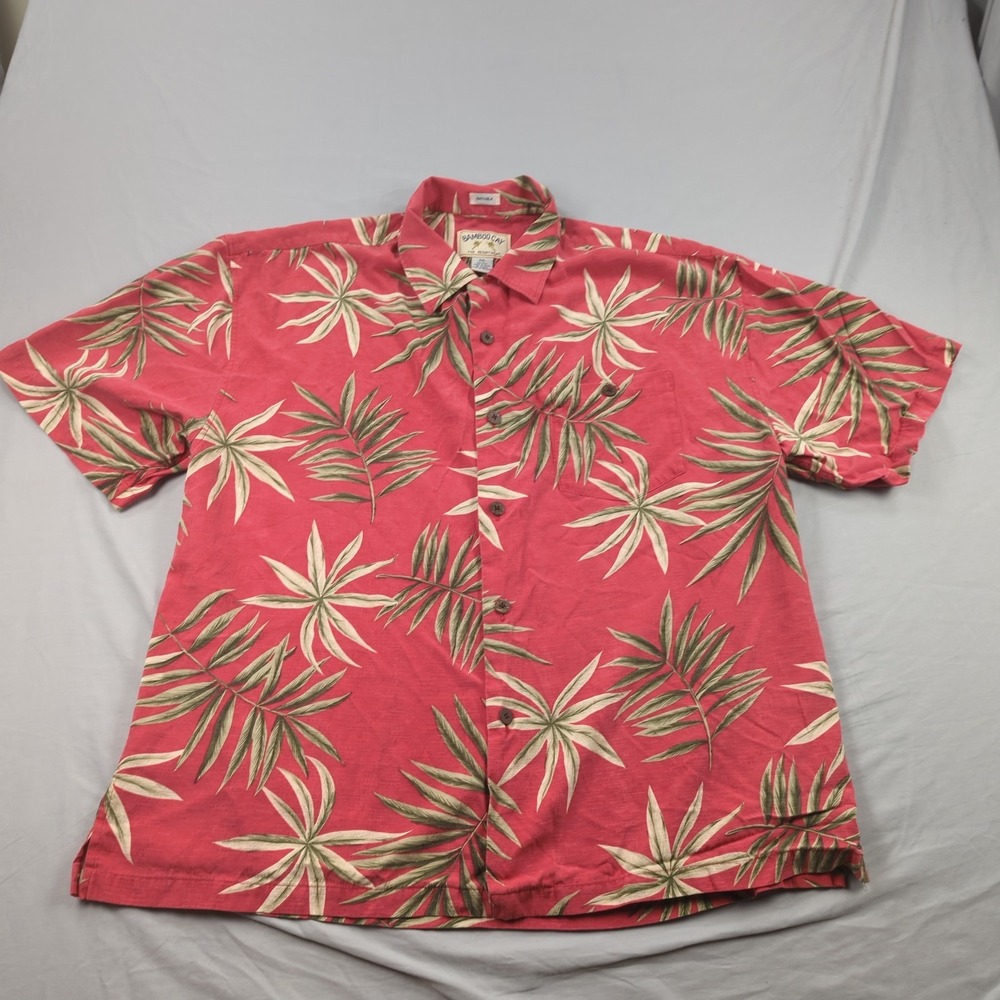 Bamboo Cay Shirt Mens 2XL Red Silk Floral Hawiian Palm Beachy Casual